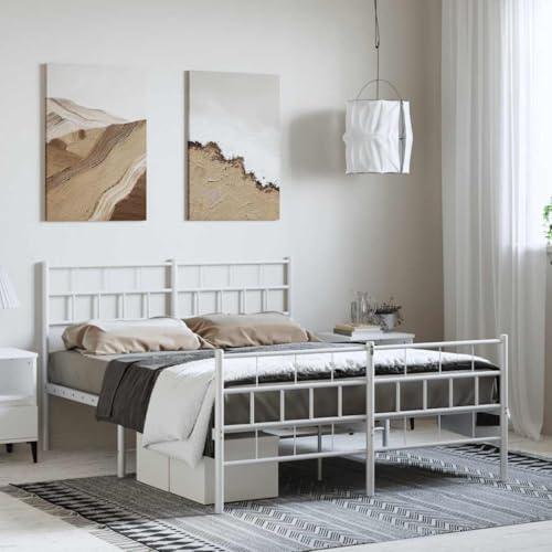 【並行輸入品】 vidaXL 12 Inch White Metal Queen Bed Frame with Headboard & Foot_4