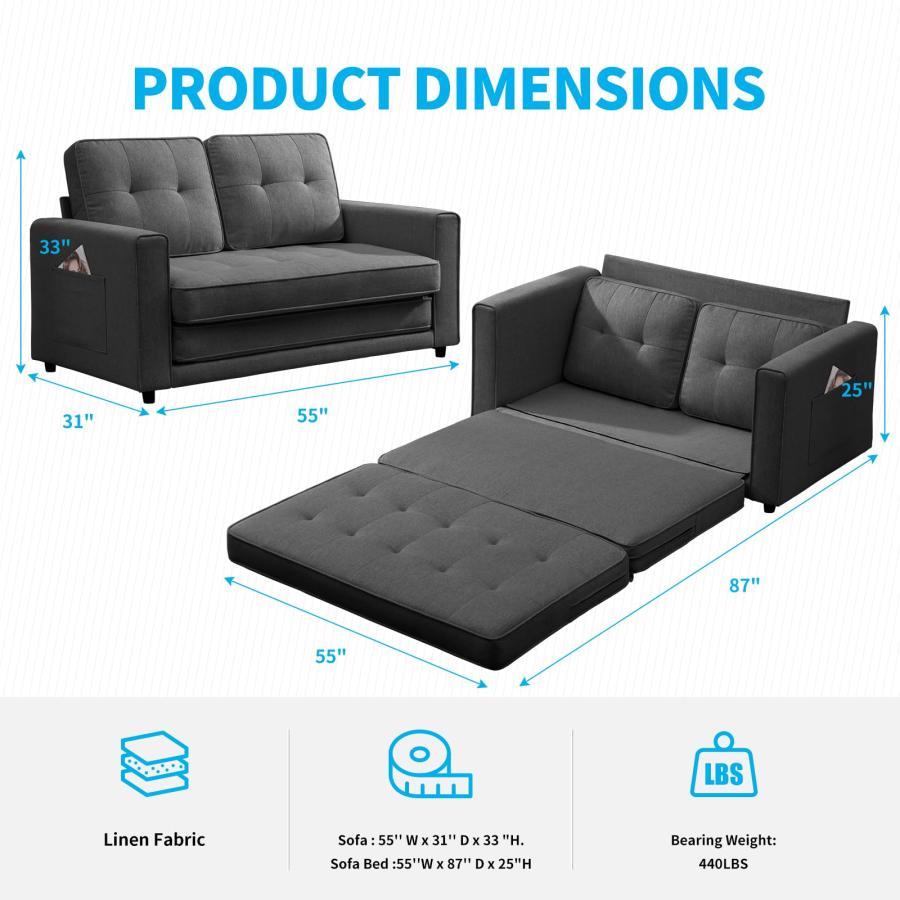 【並行輸入品】 Mjkone 55" W Convertible Folding Futon Pull Out Floor Gaming Sof_3