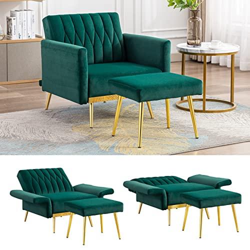 【並行輸入品】 TTGIEET Velvet Accent Chair with Ottoman， Modern Upholstered Tuf_1