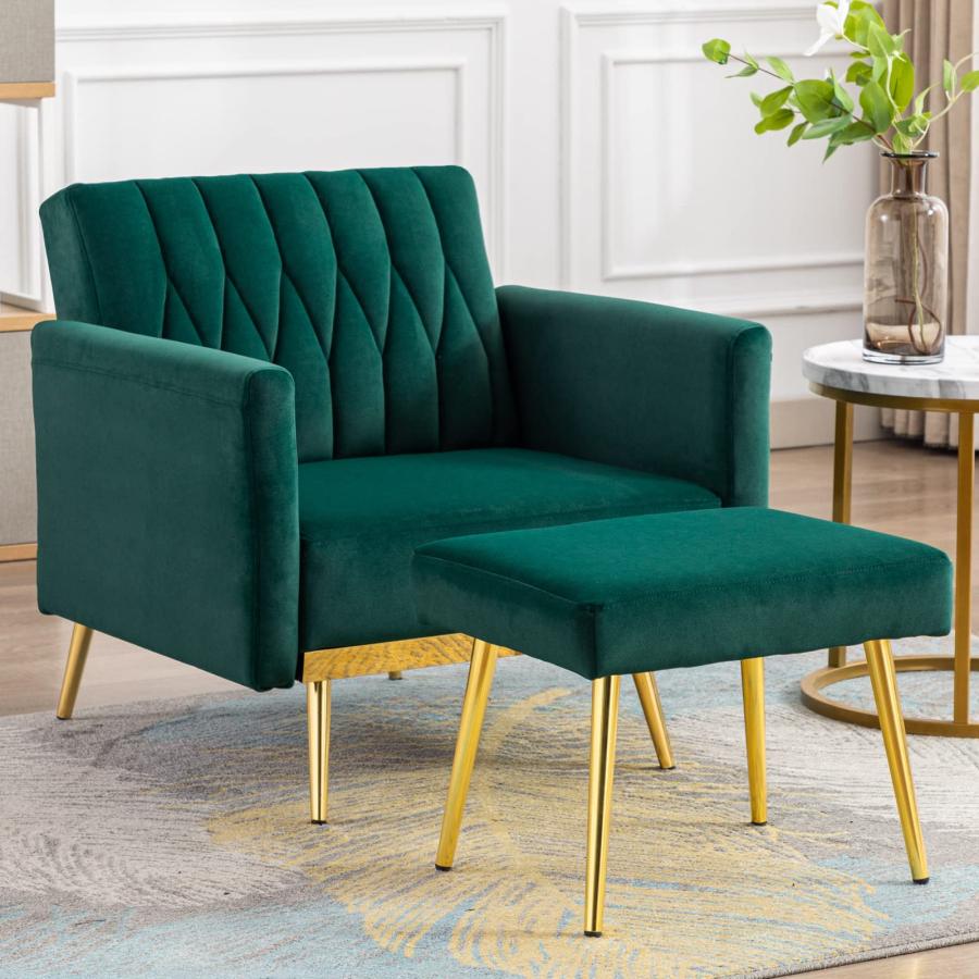 【並行輸入品】 TTGIEET Velvet Accent Chair with Ottoman， Modern Upholstered Tuf_3