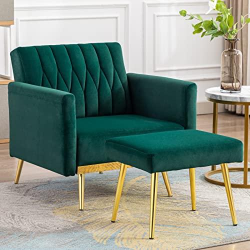 【並行輸入品】 TTGIEET Velvet Accent Chair with Ottoman， Modern Upholstered Tuf_4