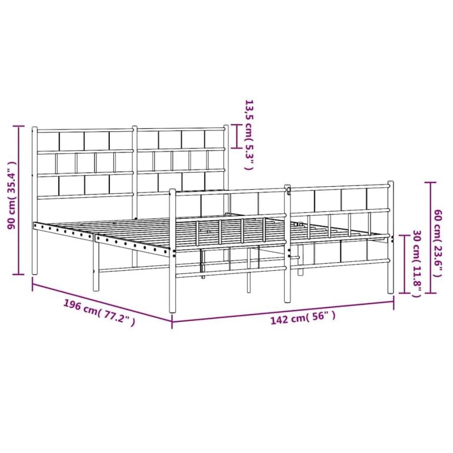 【並行輸入品】 vidaXL 12 Inch Black Metal Full Bed Frame with Headboard & Footb