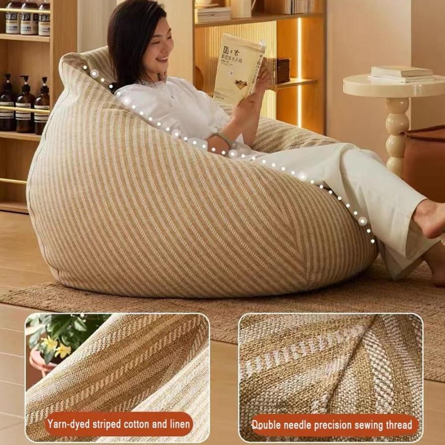 【並行輸入品】 Bean Bag Chair Cotton Linen Bean Bag Chair Cover (No Filler) For_3