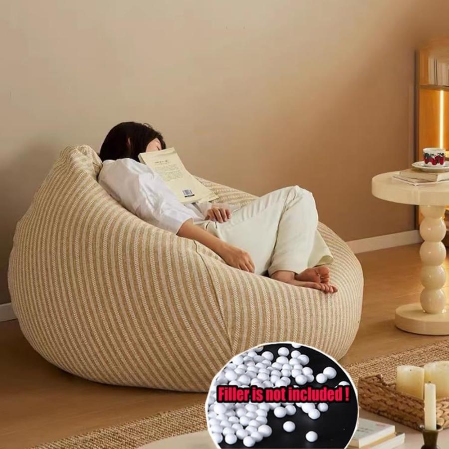 【並行輸入品】 Bean Bag Chair Cotton Linen Bean Bag Chair Cover (No Filler) For_6