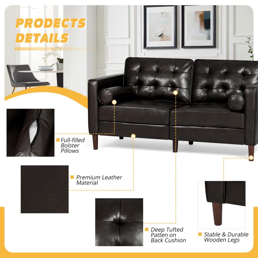 並行輸入品】 Nansiee 67” Faux Leather Sofa with Tufted Backrest