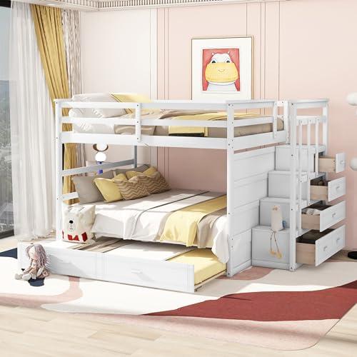 【並行輸入品】 Full Over Full Bunk Beds with Trundle and Stairs, Wood Bunk Bedの画像