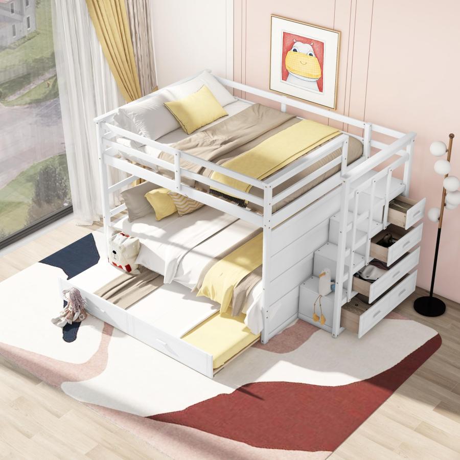 【並行輸入品】 Full Over Full Bunk Beds with Trundle and Stairs, Wood Bunk Bedの画像