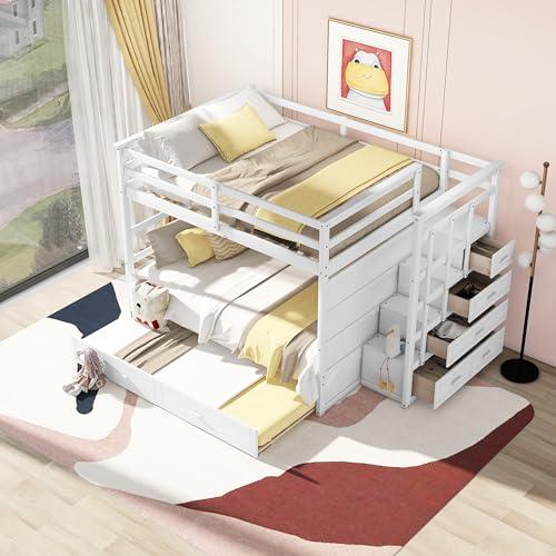 【並行輸入品】 Full Over Full Bunk Beds with Trundle and Stairs, Wood Bunk Bedの画像
