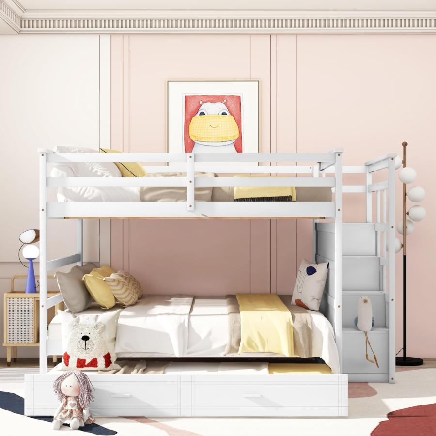 【並行輸入品】 Full Over Full Bunk Beds with Trundle and Stairs, Wood Bunk Bedの画像