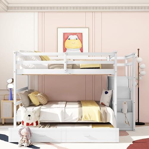 【並行輸入品】 Full Over Full Bunk Beds with Trundle and Stairs, Wood Bunk Bedの画像