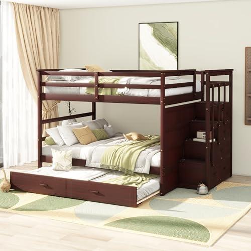 【並行輸入品】 Bellemave Full Over Full Bunk Beds with Trundle and Stairs, Woodの画像