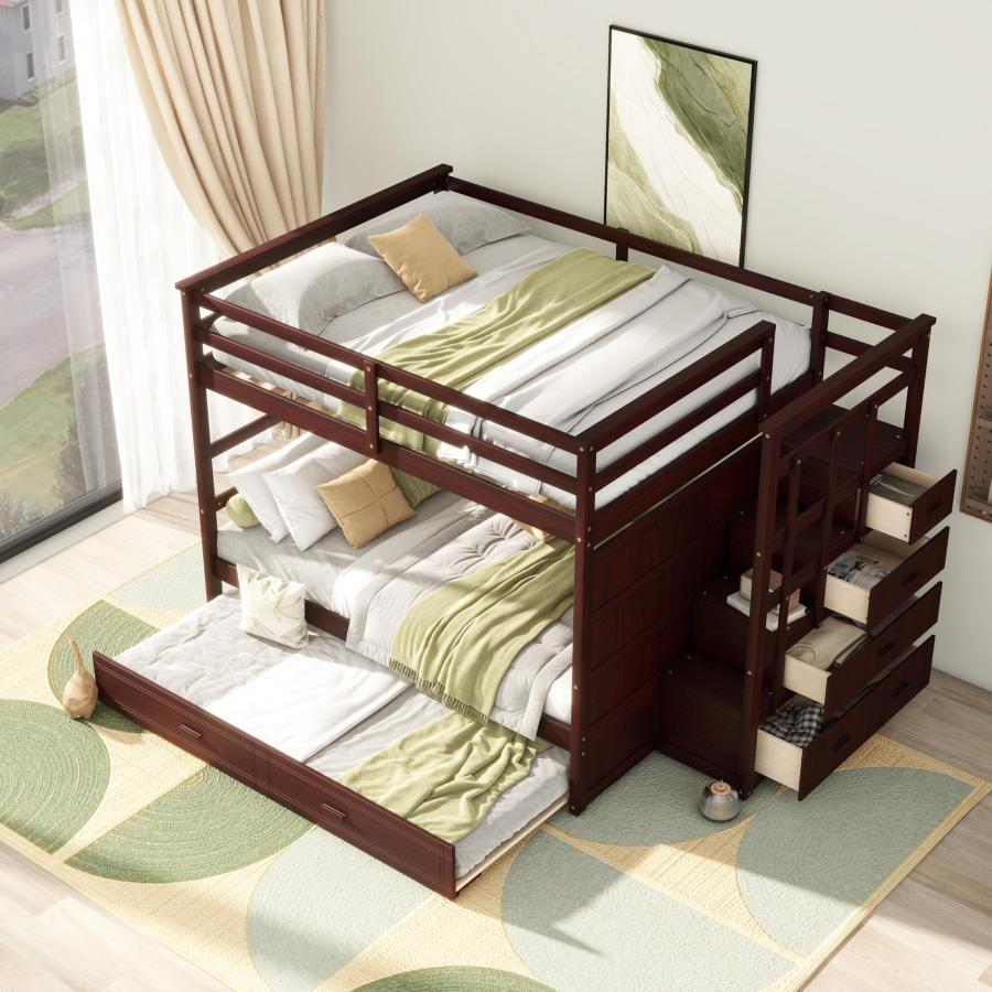 【並行輸入品】 Bellemave Full Over Full Bunk Beds with Trundle and Stairs, Woodの画像