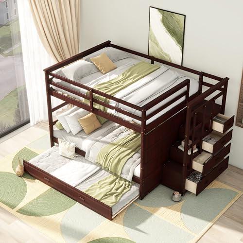 【並行輸入品】 Bellemave Full Over Full Bunk Beds with Trundle and Stairs, Woodの画像