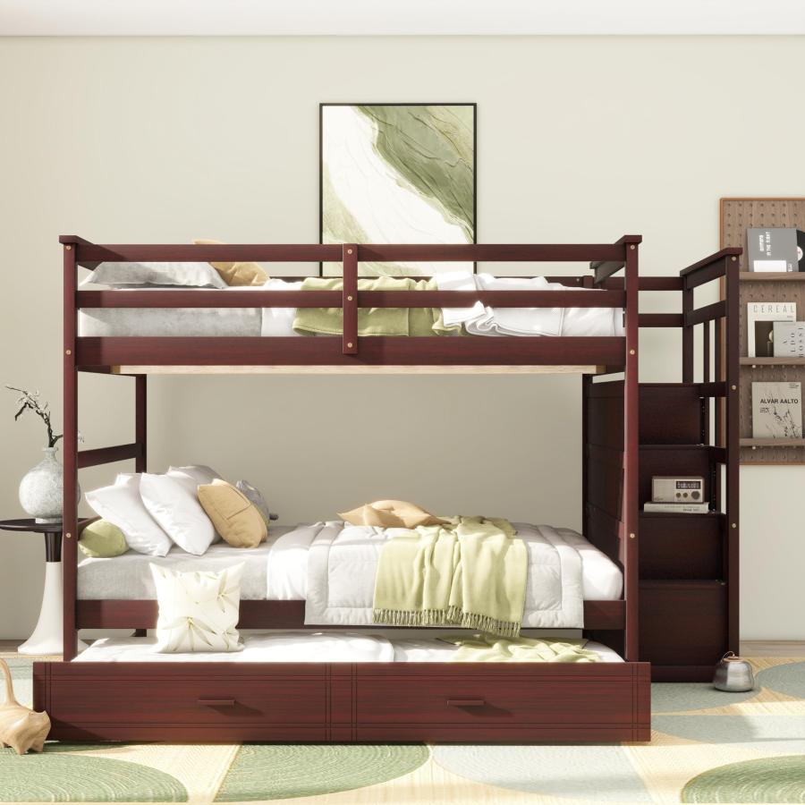 【並行輸入品】 Bellemave Full Over Full Bunk Beds with Trundle and Stairs, Woodの画像