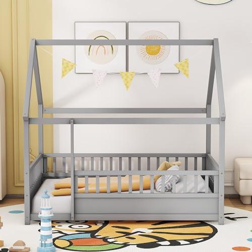 【並行輸入品】 Harper & Bright Designs Full Size Floor Bed for Kids， Wooden Ful_1