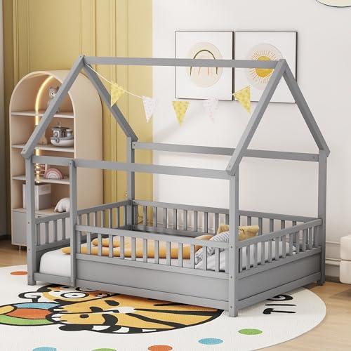 【並行輸入品】 Harper & Bright Designs Full Size Floor Bed for Kids， Wooden Ful_7