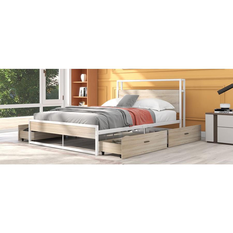 【並行輸入品】 Queen Size Metal Platform Bed Frame with Four Drawers,Sockets anの画像