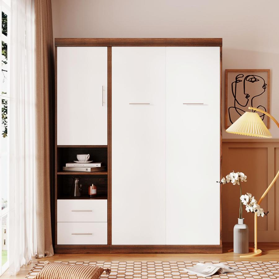 【並行輸入品】 Twin Size Murphy Bed with Storage Cabinet, Wood Wall Bed can beの画像
