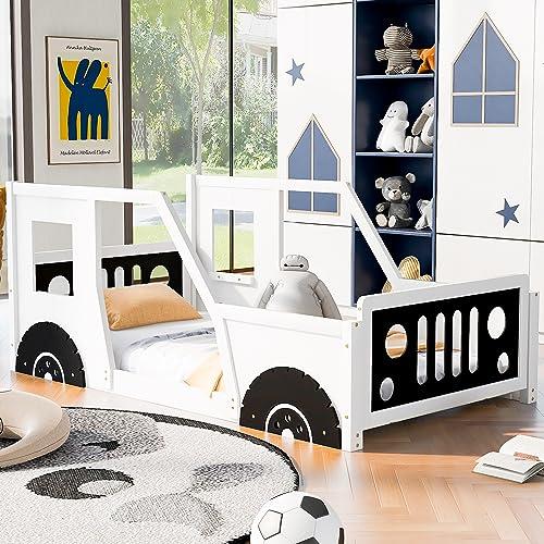並行輸入品】 Twin Size Car Bed, Wood Floor Bed Frame with