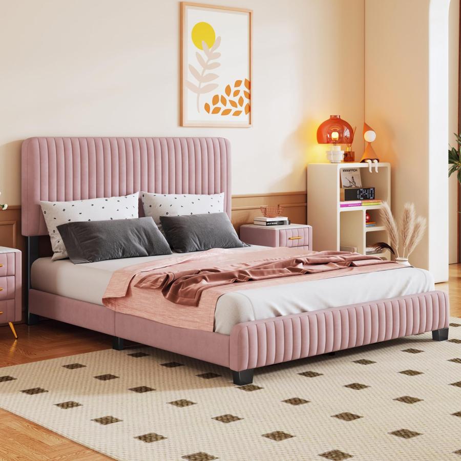 並行輸入品】 Queen Size Upholstered Platform Bed Frame with 