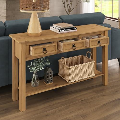 【並行輸入品】 Furniture Dash Solid Wood Console Table with 3 Drawers 47.9" W，_1