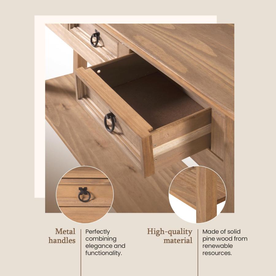 【並行輸入品】 Furniture Dash Solid Wood Console Table with 3 Drawers 47.9" W，_9