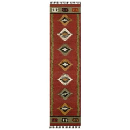 【並行輸入品】 Wool Jute Runner 2.6x12 Kilim Reversible Southwestern Runner Geo_1