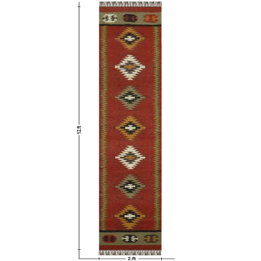 【並行輸入品】 Wool Jute Runner 2.6x12 Kilim Reversible Southwestern Runner Geo_6