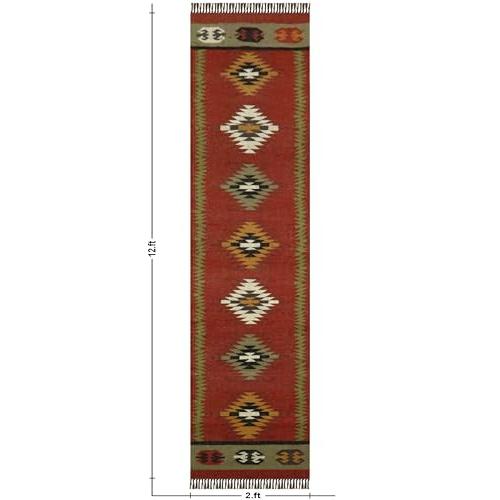【並行輸入品】 Wool Jute Runner 2.6x12 Kilim Reversible Southwestern Runner Geo_7
