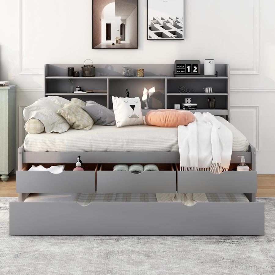 【並行輸入品】 Harper & Bright Designs Full Size Daybed with Trundle and 3 Stor_3