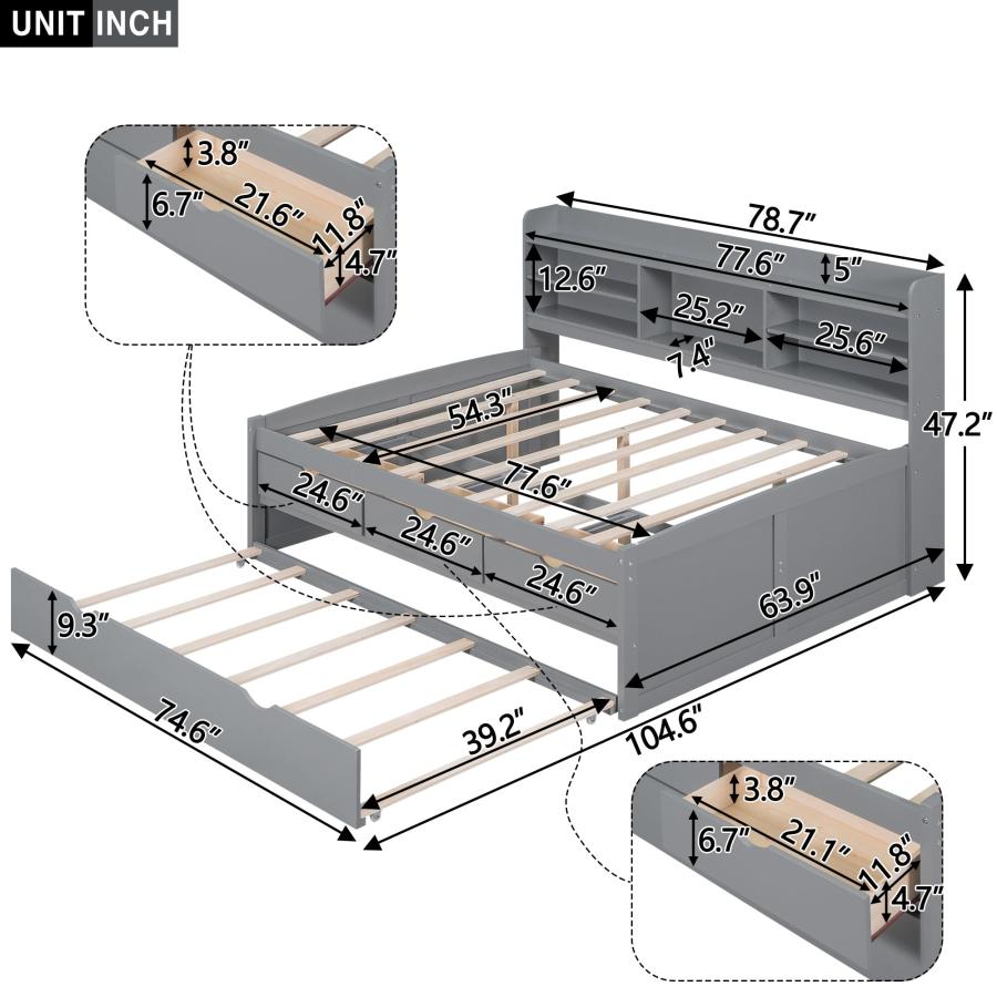 【並行輸入品】 Harper & Bright Designs Full Size Daybed with Trundle and 3 Stor_9