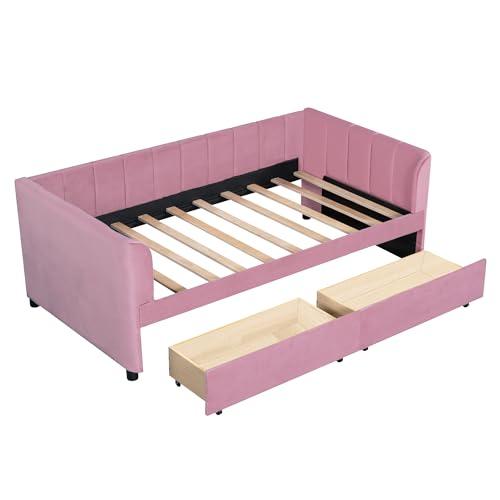 【並行輸入品】 Bellemave Twin Daybed with 2 Storage Drawers， Velvet Upholstered_9