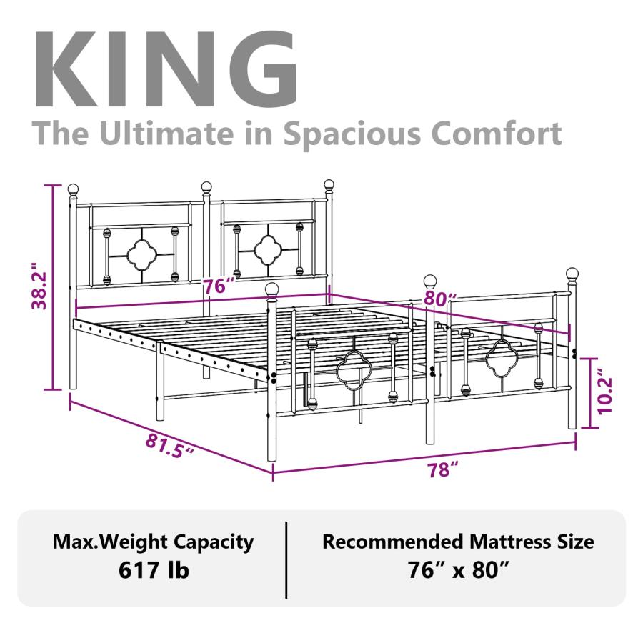 【並行輸入品】 vidaXL 10'' King Metal Bed Frames with Headboard and Footboard，_9