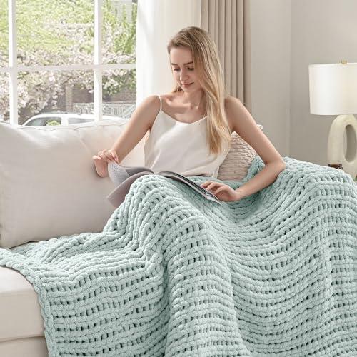 【並行輸入品】Esterra チャンキーニットブランケット ひざ掛け 60インチ x 80インチ、100%手編みシェニール織スローブランケット、_4