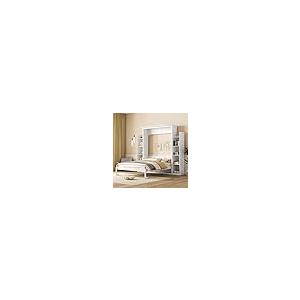 【並行輸入品】 Queen Size Murphy Bed with Shelves and LED Lights, Foldable Woodの画像