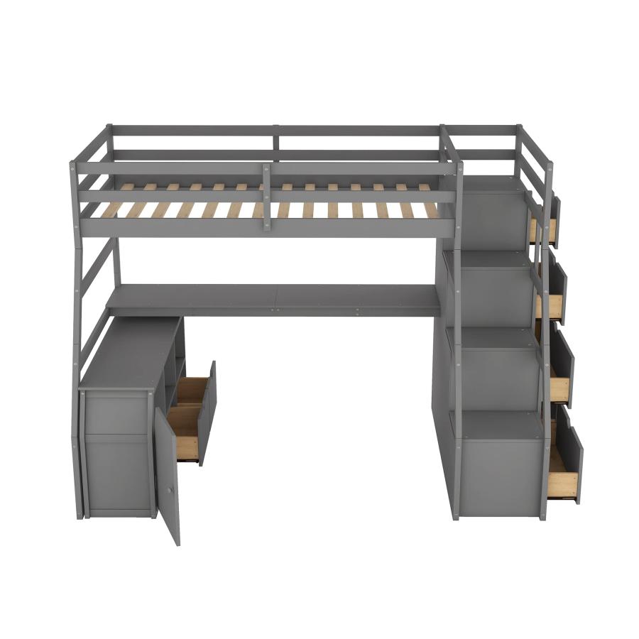【並行輸入品】 SOFTSEA Twin Loft Bed with Stairs \u0026 Desk, Wood Loft Bed Frame wiの画像