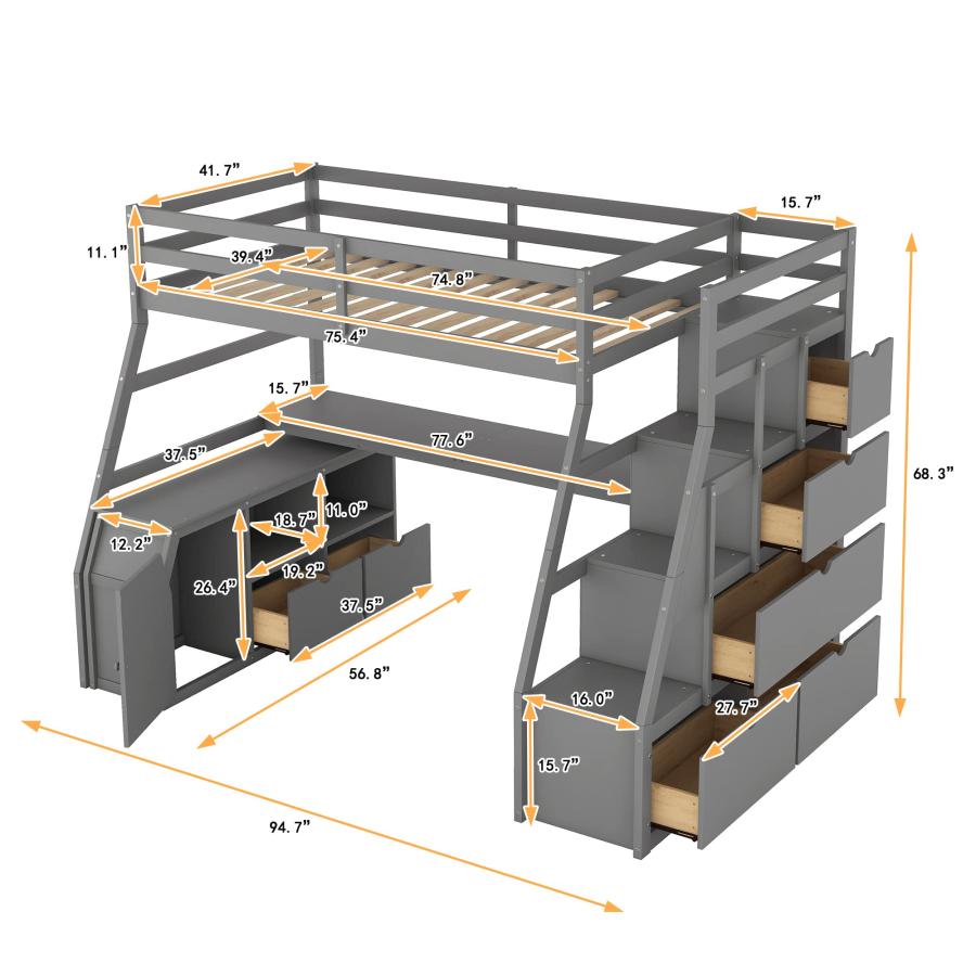 【並行輸入品】 SOFTSEA Twin Loft Bed with Stairs \u0026 Desk, Wood Loft Bed Frame wiの画像