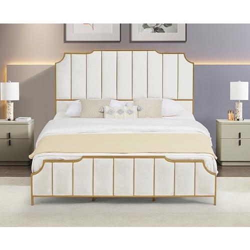 【並行輸入品】 Generic King Size Bed Frame,Upholstered Platform Bed \u0026 High headの画像
