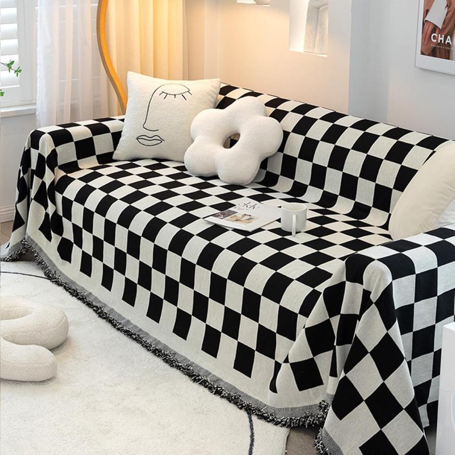 【並行輸入品】 ERICSF Chenille Black and White Checkerboard Checkerboard Sofa C