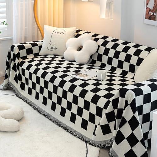 【並行輸入品】 ERICSF Chenille Black and White Checkerboard Checkerboard Sofa C