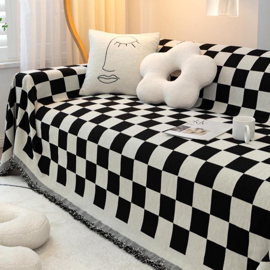【並行輸入品】 ERICSF Chenille Black and White Checkerboard Checkerboard Sofa C