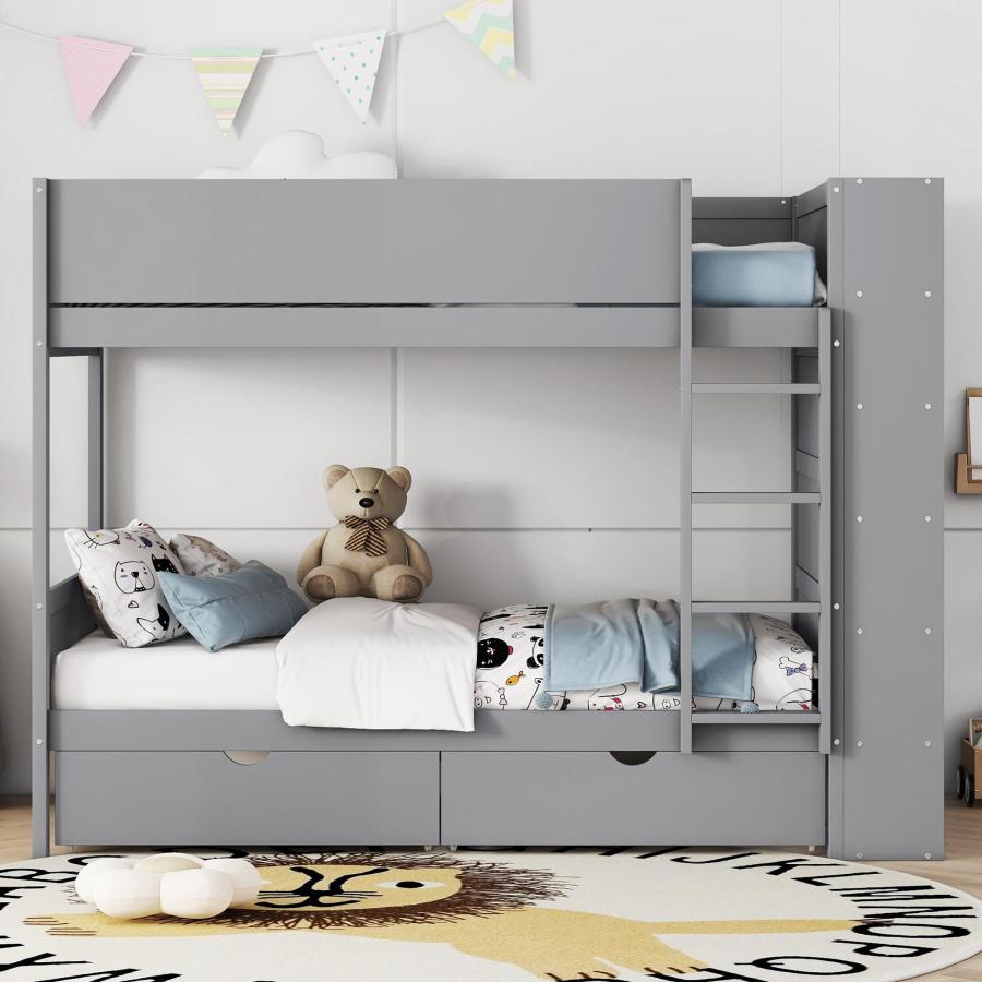 【並行輸入品】 Harper & Bright Designs Twin Over Twin Bunk Bed with Storage， Wo_3