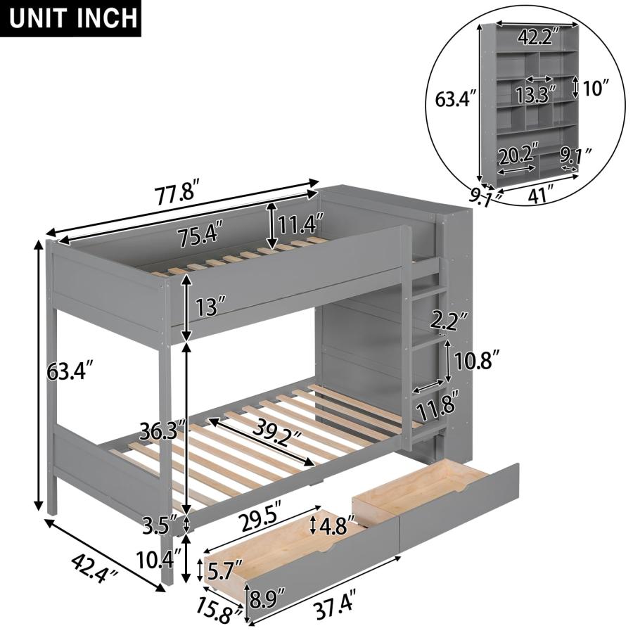 【並行輸入品】 Harper & Bright Designs Twin Over Twin Bunk Bed with Storage， Wo_6