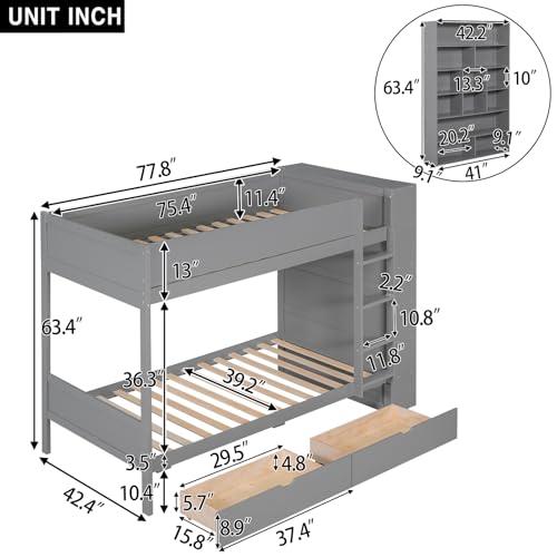 【並行輸入品】 Harper & Bright Designs Twin Over Twin Bunk Bed with Storage， Wo_7