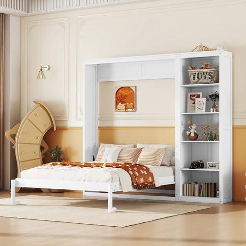 【並行輸入品】 Full Size Murphy Bed with Storage Shelves, Cabinet Beds with Fleの画像