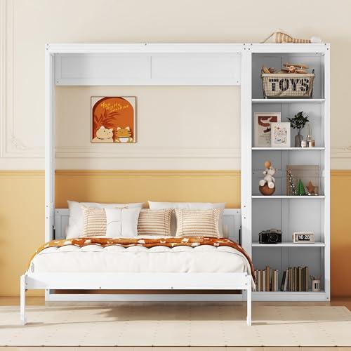 【並行輸入品】 Full Size Murphy Bed with Storage Shelves, Cabinet Beds with Fleの画像