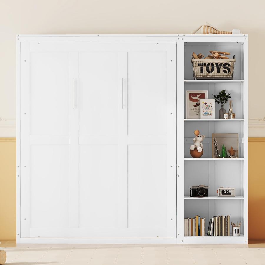 【並行輸入品】 Full Size Murphy Bed with Storage Shelves, Cabinet Beds with Fleの画像