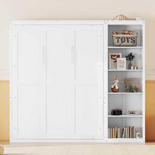 【並行輸入品】 Full Size Murphy Bed with Storage Shelves, Cabinet Beds with Fleの画像