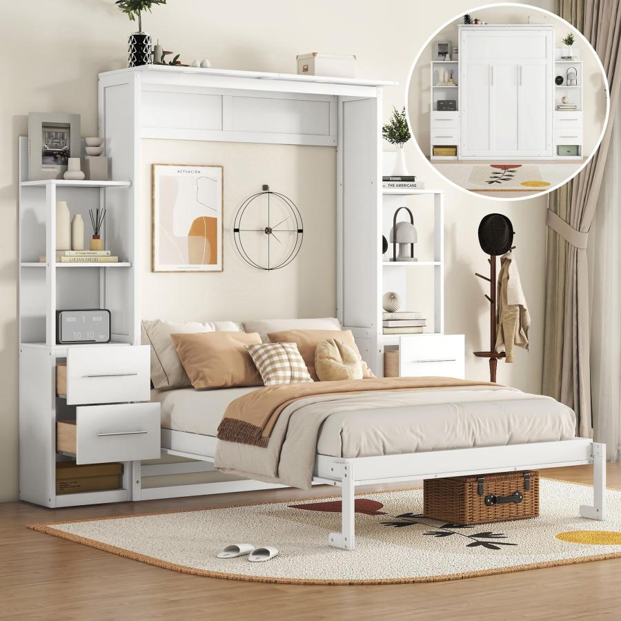 【並行輸入品】 Full Size Murphy Bed with Storage Shelves and Drawers, Cabinet Bの画像