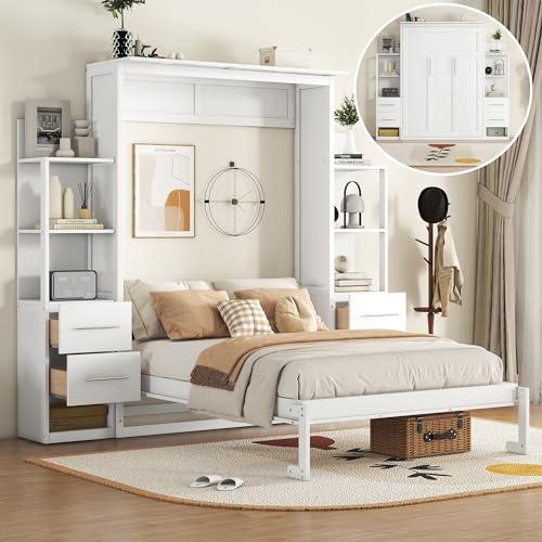 【並行輸入品】 Full Size Murphy Bed with Storage Shelves and Drawers, Cabinet Bの画像